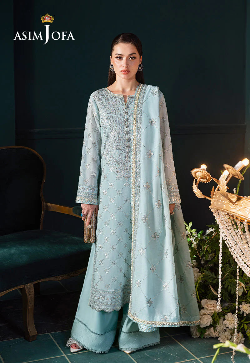 Ice Blue Embroidered Paper Cotton 3-Piece by Asim Jofa