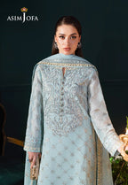Ice Blue Embroidered Paper Cotton 3-Piece by Asim Jofa
