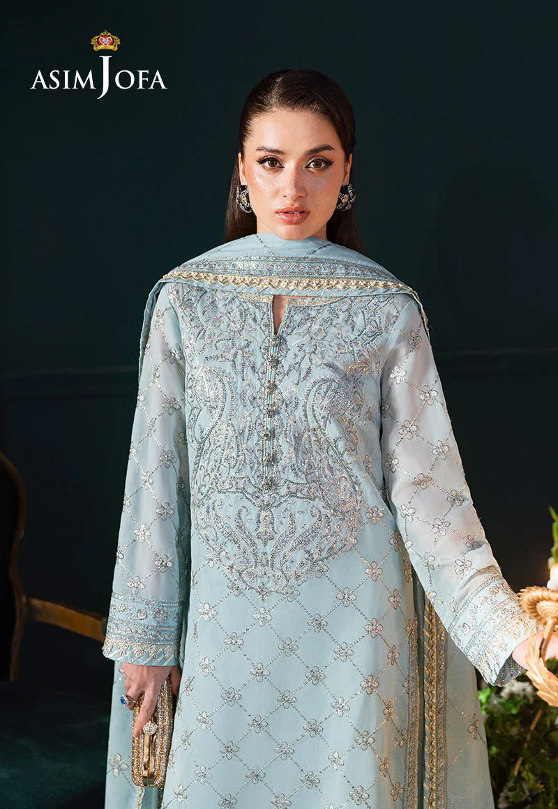 Ice Blue Embroidered Paper Cotton 3-Piece by Asim Jofa