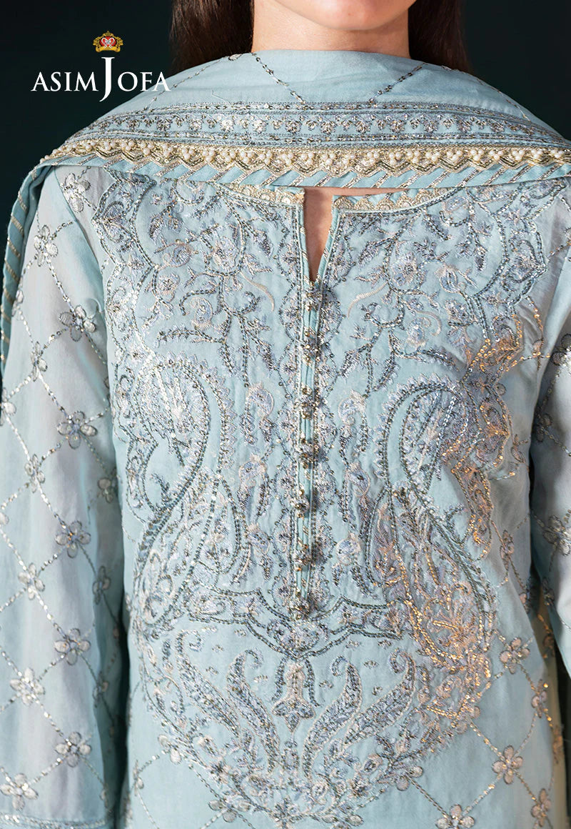 Ice Blue Embroidered Paper Cotton 3-Piece by Asim Jofa