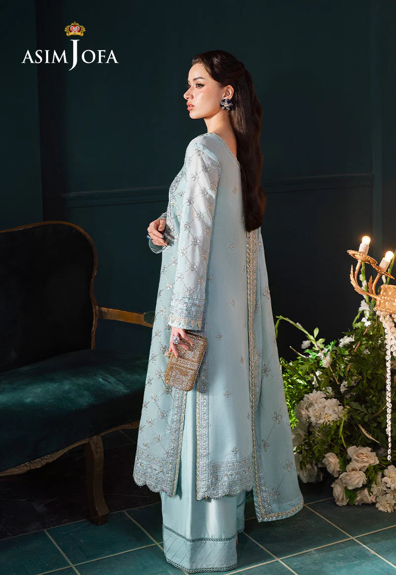 Ice Blue Embroidered Paper Cotton 3-Piece by Asim Jofa