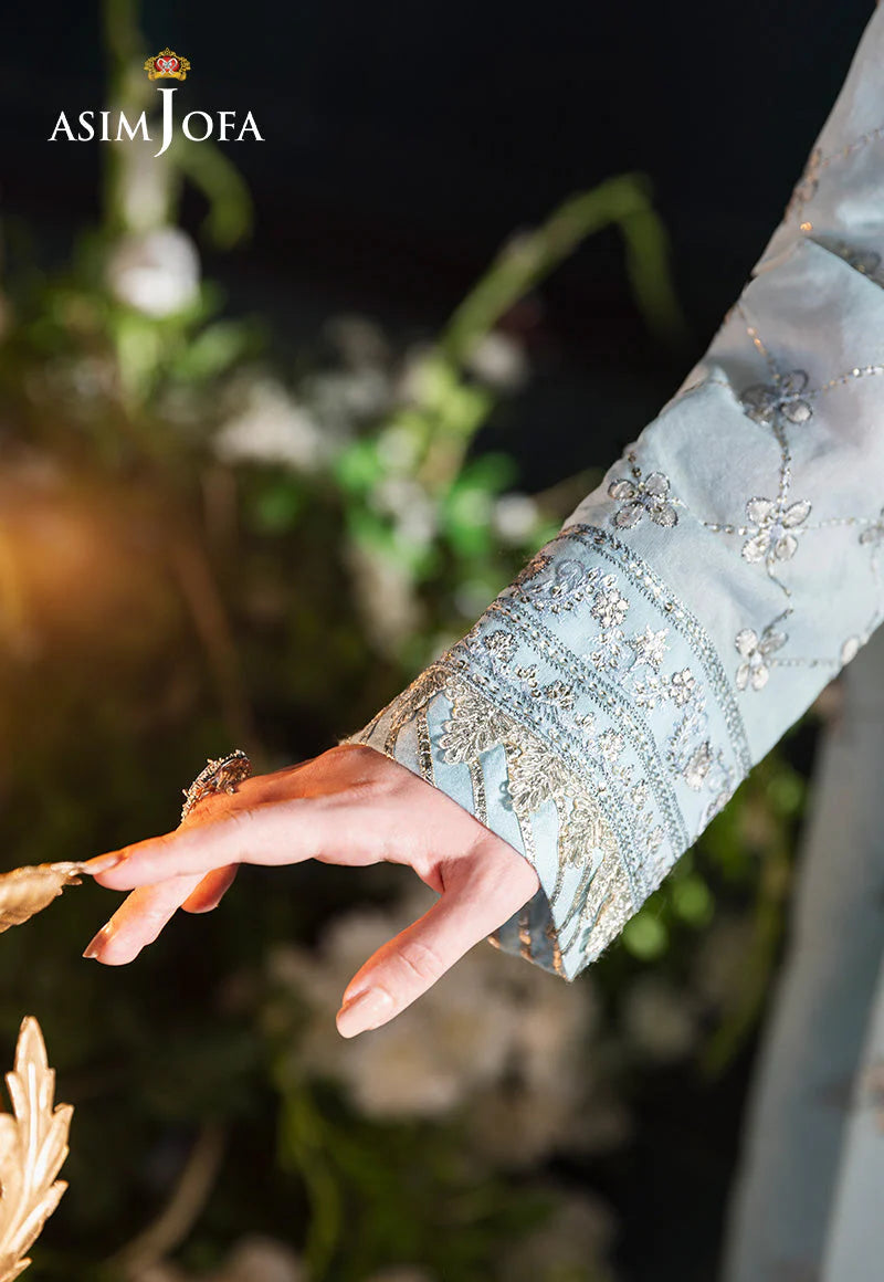 Ice Blue Embroidered Paper Cotton 3-Piece by Asim Jofa